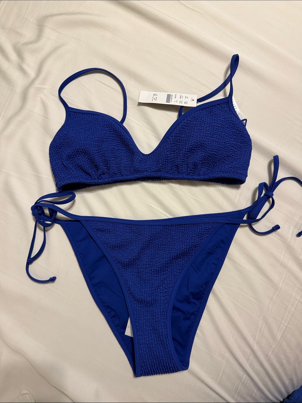 J Crew NWT 2026 Swimsuit - Bikini 2 Piece - Scrunch Blue Odessa Top/Tie Bottom